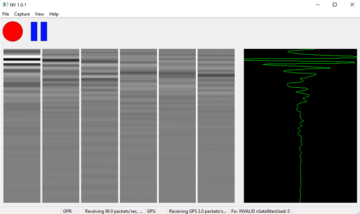NorseView GPR data collection software displaying live radar data